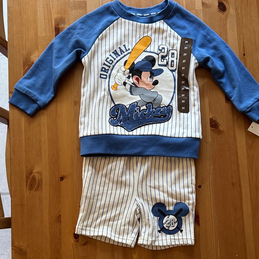 Disney Mickey Mouse Blue and Cream Pajama Set